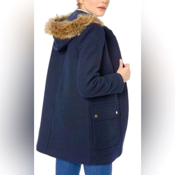 J crew wool blend winter coat faux fur hood size 2 in black casual preppy - Picture 2 of 8